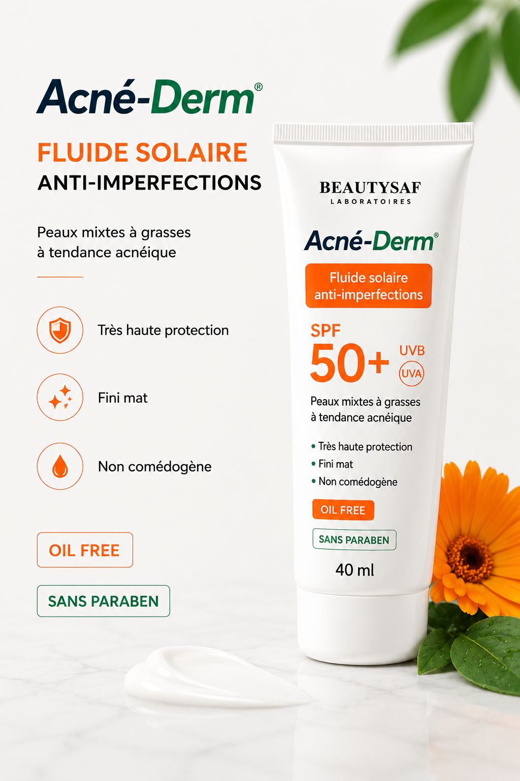 Acné-Derm® Fluide Solaire SPF 50+ Anti-Imperfections – 40 ml