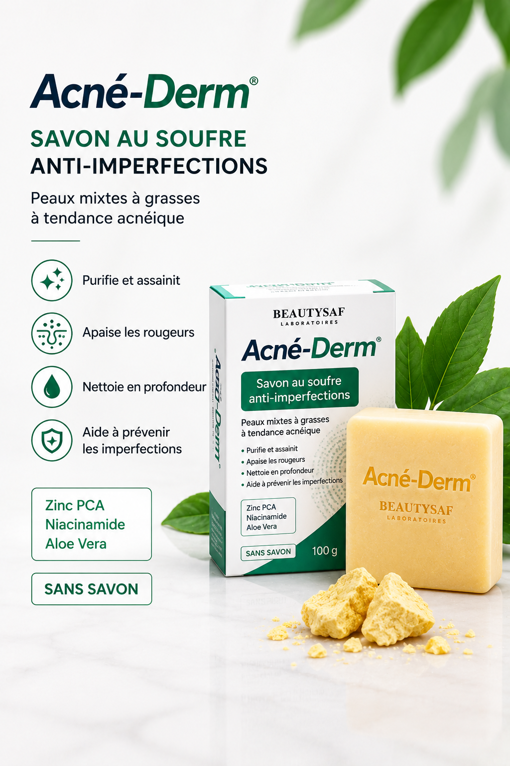 Acné-Derm® Savon au Soufre – Purifiant & Anti-imperfections – 100 g